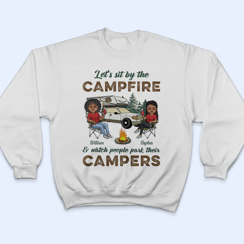 Let's Sit By The Campfire Husband Wife Camping - Couple Gift - Personalized Custom T Shirt - Image 5
