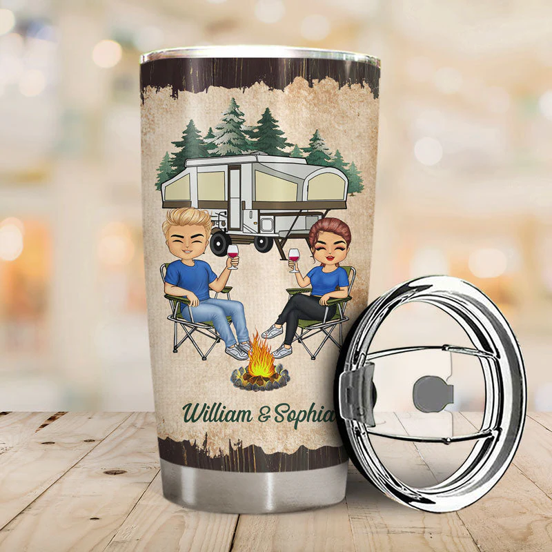 Let's Sit By The Campfire Husband Wife Camping - Couple Gift - Personalized Custom Tumbler - Image 2