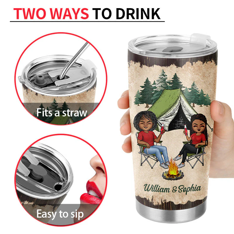 Let's Sit By The Campfire Husband Wife Camping - Couple Gift - Personalized Custom Tumbler - Image 4