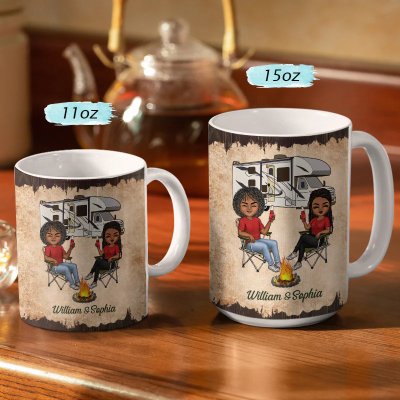Let's Sit By The Campfire Husband Wife Camping - Couple Gift - Personalized Custom White Edge-to-Edge Mug - Image 3