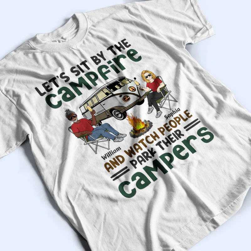 Let's Sit By The Campfire Husband Wife Camping Couple - Personalized Custom T Shirt - Image 3
