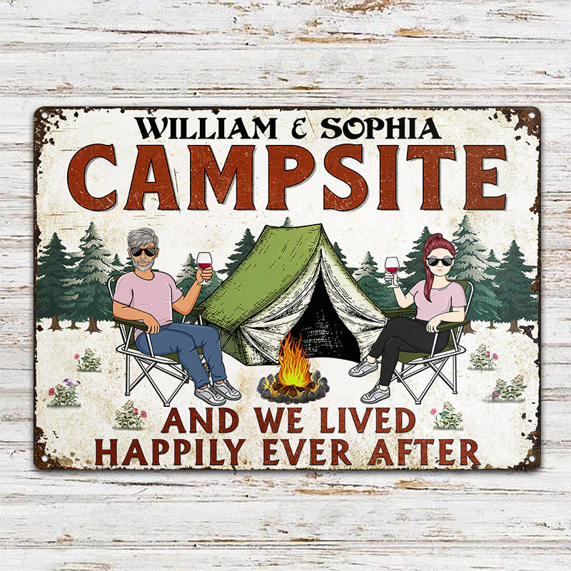 Let's Sit By The Campfire Husband Wife - Camping Gift For Couple - Personalized Custom Classic Metal Signs - Image 2