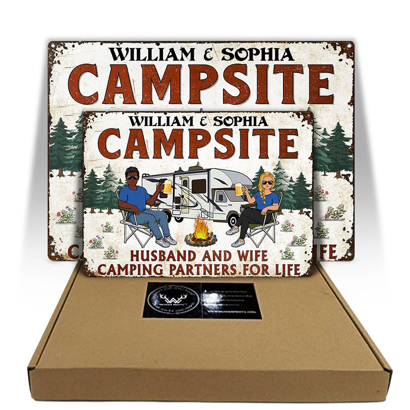 Let's Sit By The Campfire Husband Wife - Camping Gift For Couple - Personalized Custom Classic Metal Signs - Image 3