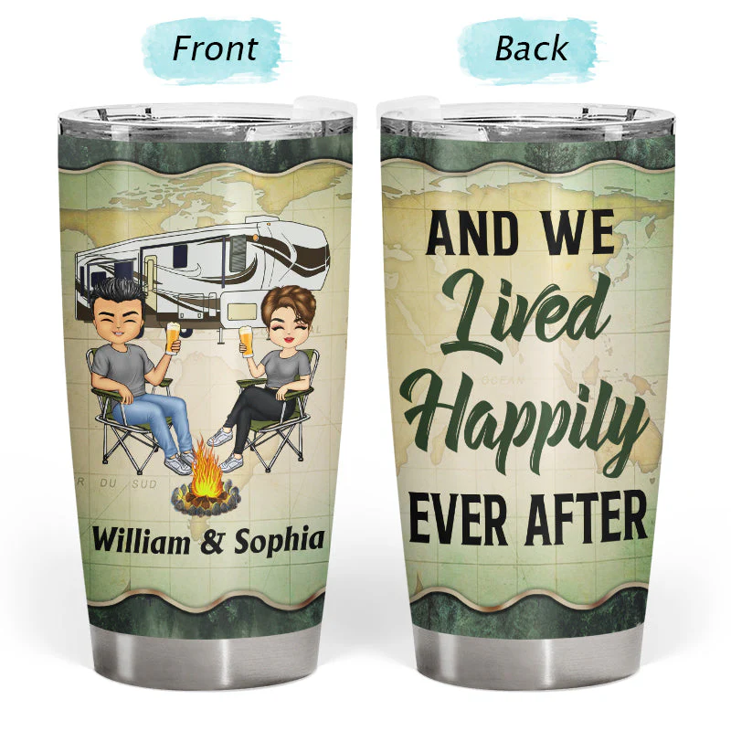 Let's Sit By The Campfire Husband Wife Forest Camping - Couple Gift - Personalized Custom Tumbler - Image 3