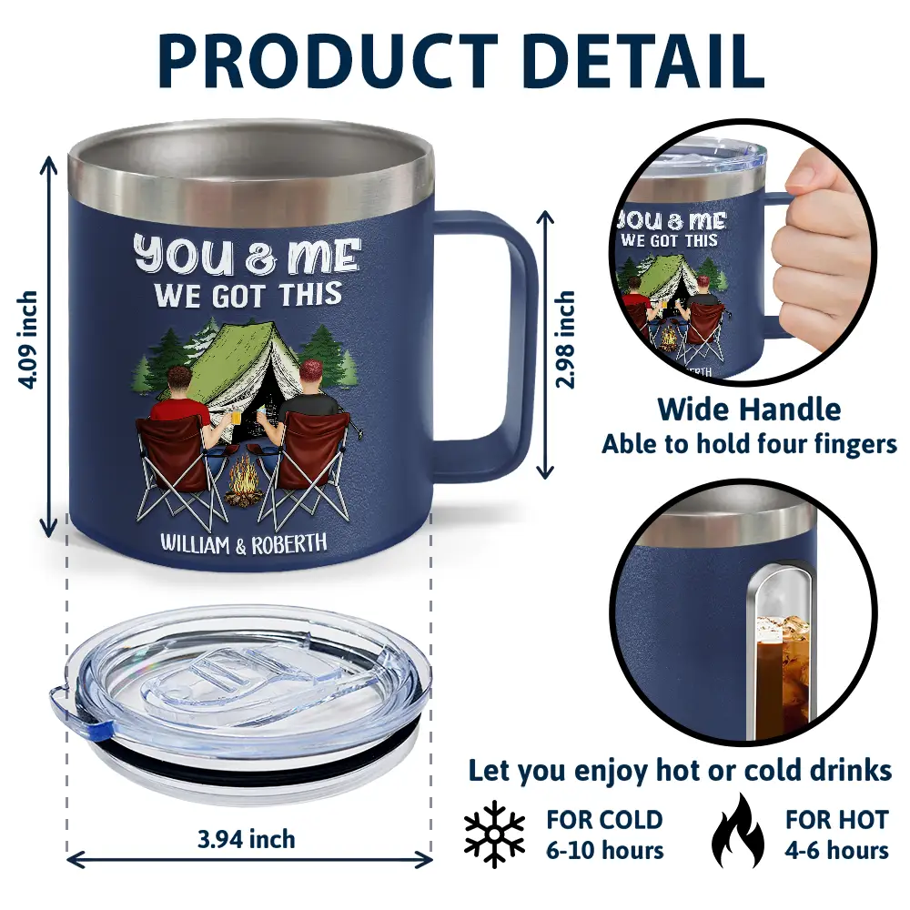 Let's Sit By The Campfire - Personalized 14oz Stainless Steel Tumbler With Handle - Image 4