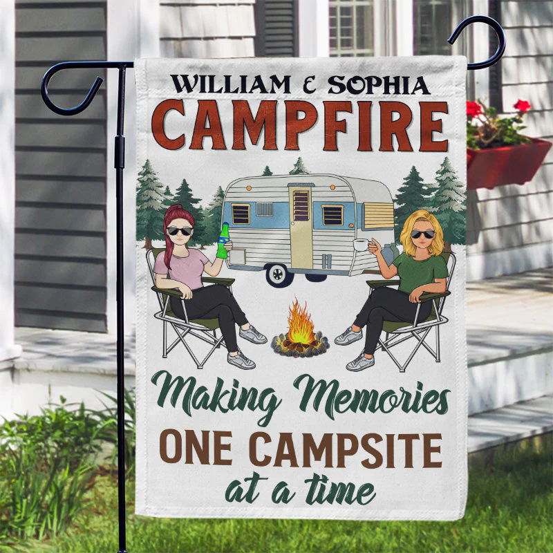 Let's Sit By The Campfire & Watch People Park Their Campers Husband Wife Camping - Couple Gift - Personalized Custom Flag - Image 3