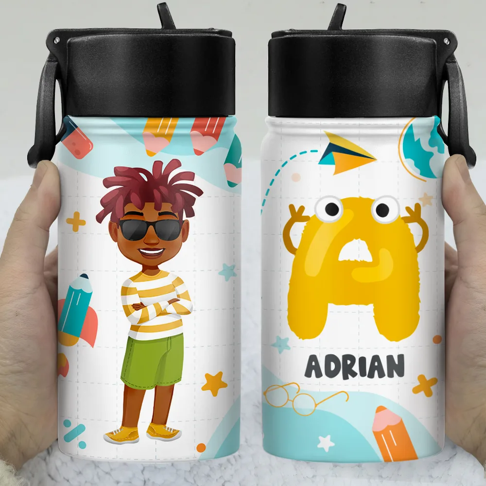 Letter Monogram School - Personalized Kids Water Bottle - Image 3