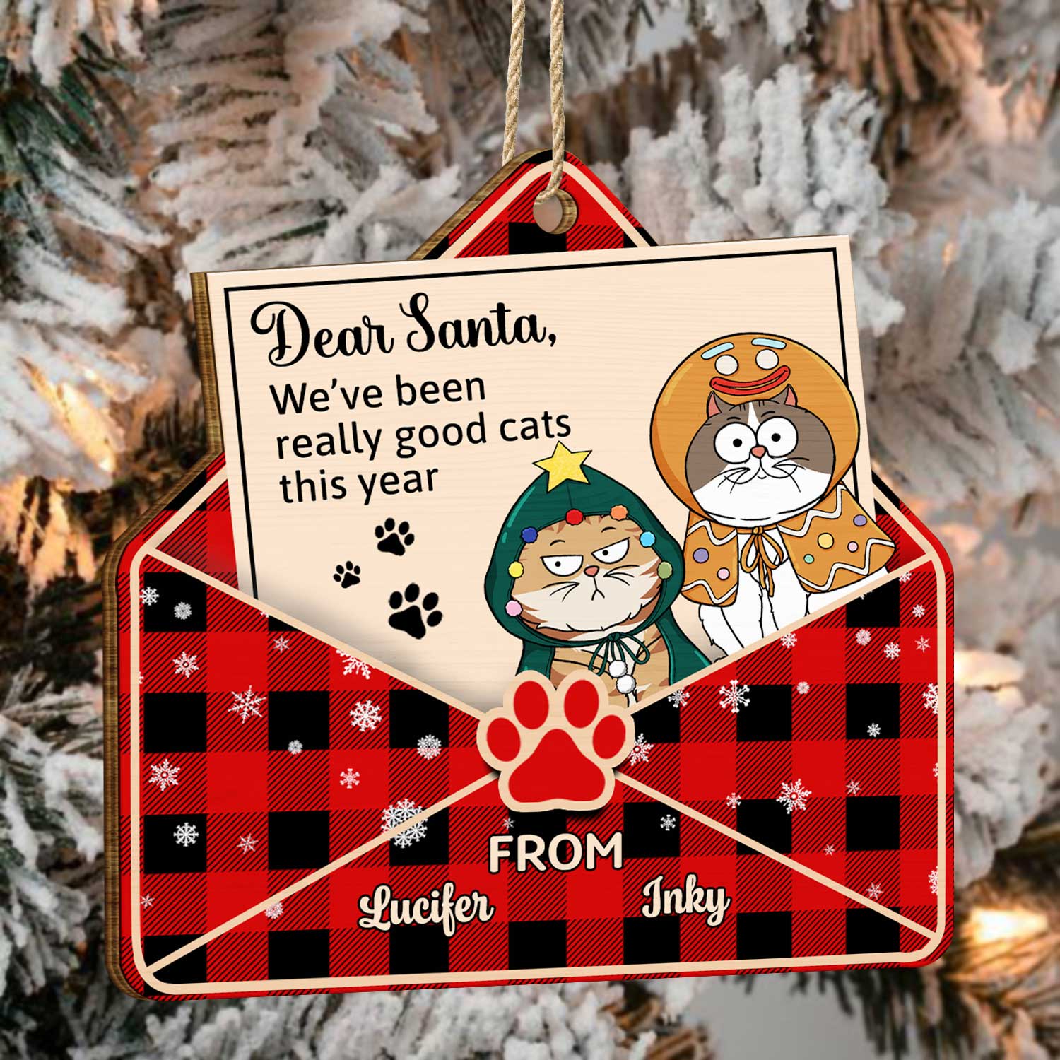 Letter To Santa From Funny Cartoon Cats - Christmas Gift For Cat Lovers - Personalized Custom Shaped Wooden Ornament - Image 4