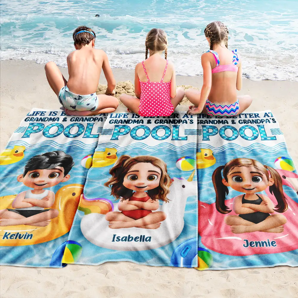 Life Is Better At Grandma And Grandpa's Pool - Personalized Beach Towel - Image 2