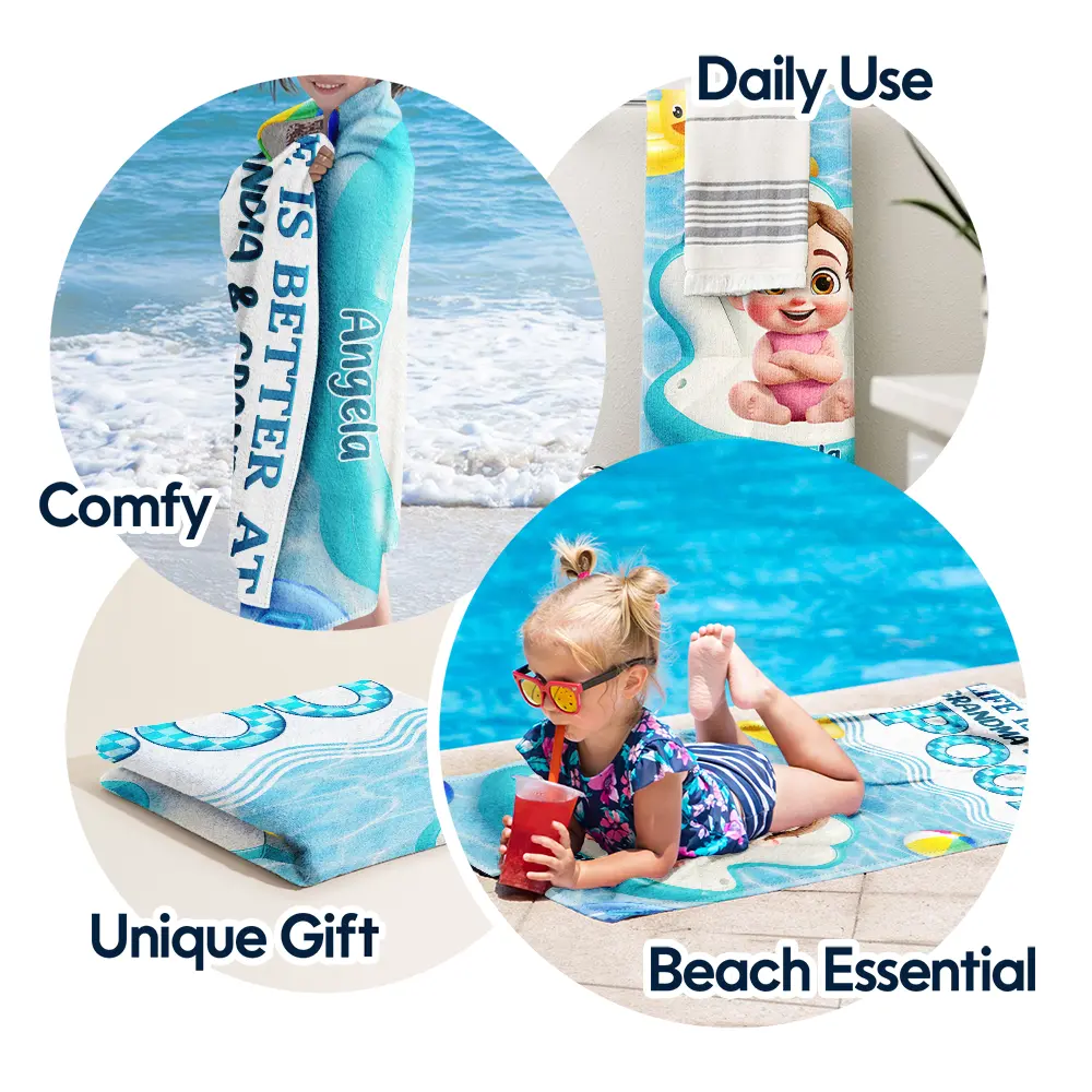 Life Is Better At Grandma And Grandpa's Pool - Personalized Beach Towel - Image 5