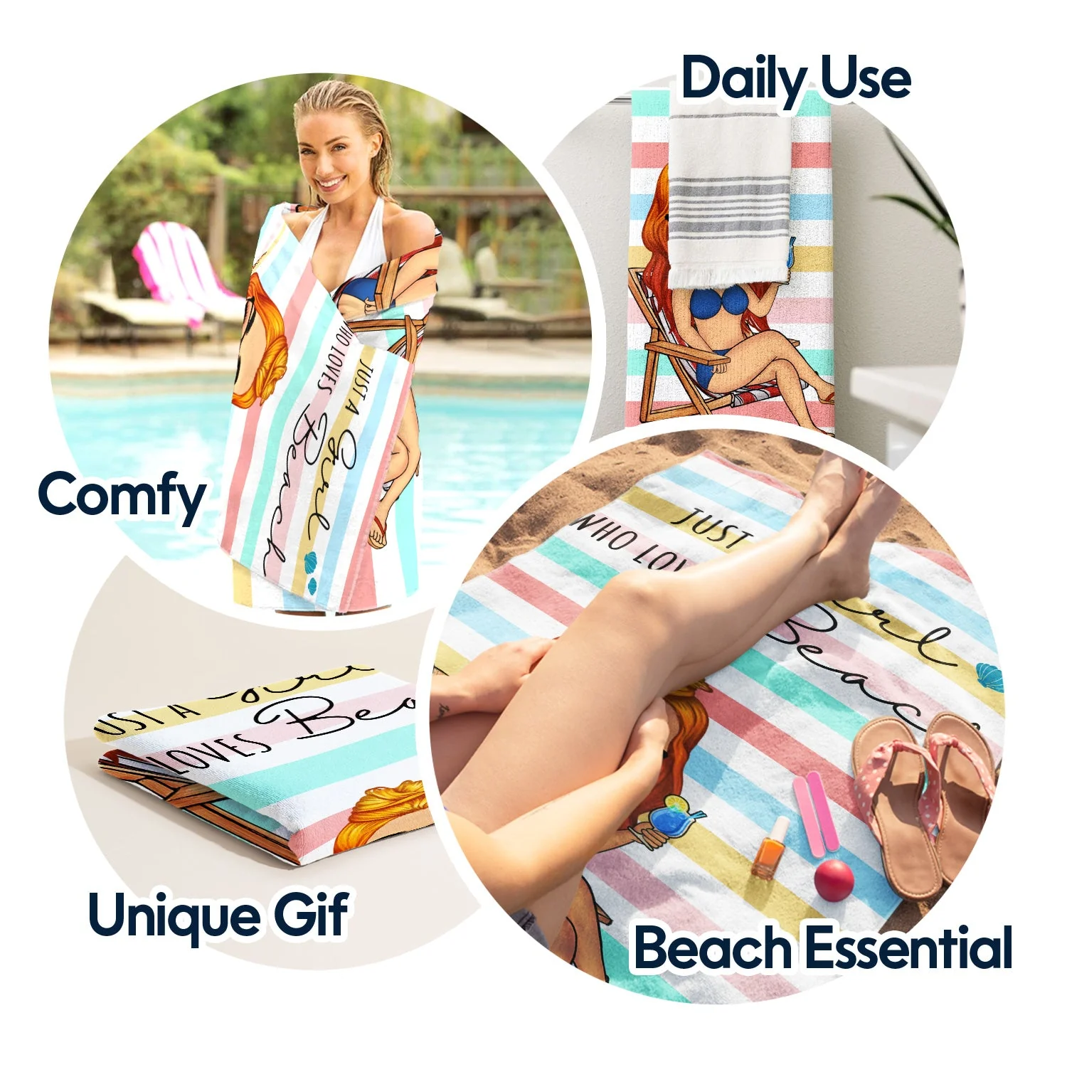 Life Is Better At The Beach Color Striped - Gift For Her, Him, Besties, Family - Personalized Custom Beach Towel - Image 5