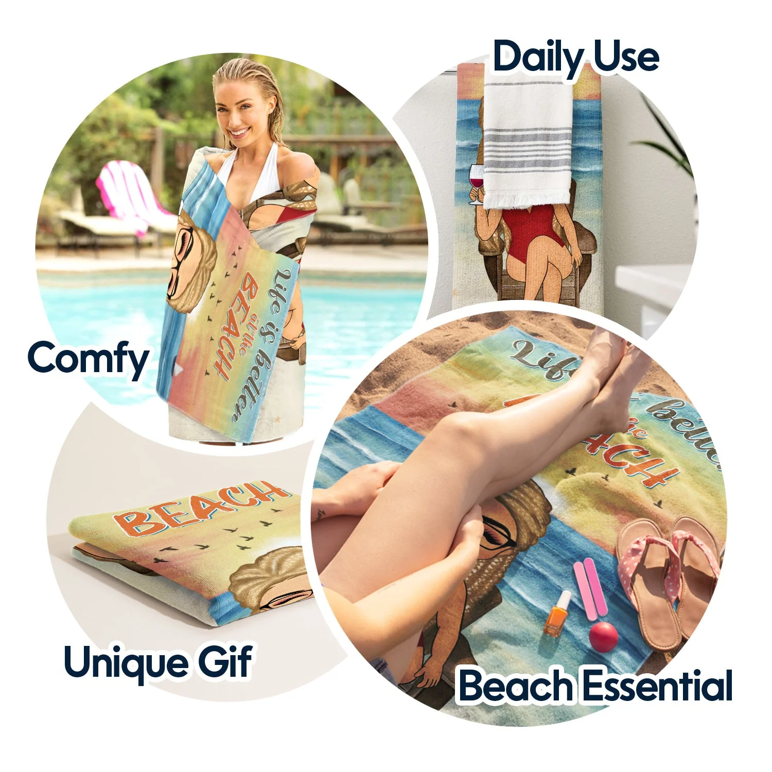 Life Is Better At The Beach - Gift For Her, Him, Besties, Family - Personalized Custom Beach Towel - Image 5