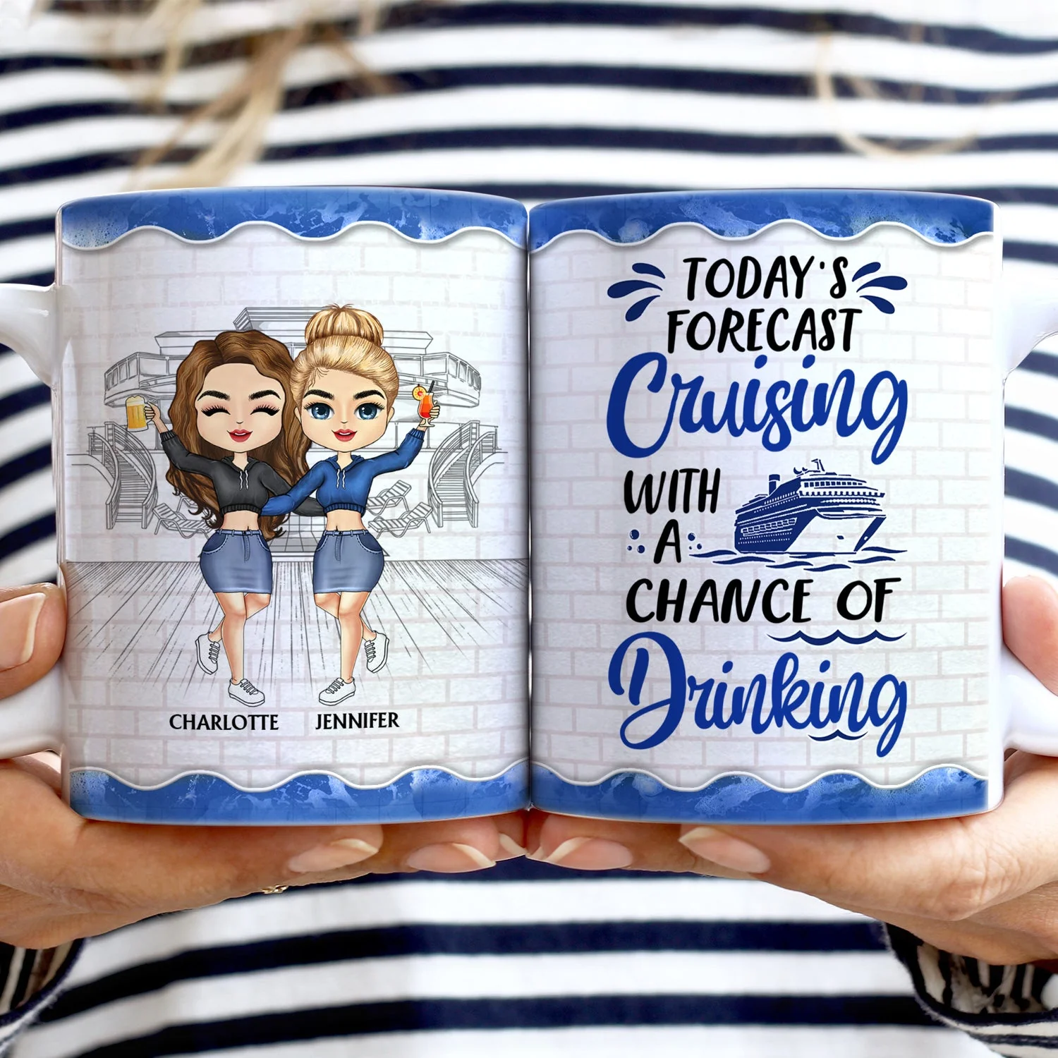 Life Is Better On A Cruise With Best Friends - Birthday, Traveling, Cruising Gift For BFF, Siblings, Colleagues - Personalized Custom White Edge-to-Edge Mug - Image 2