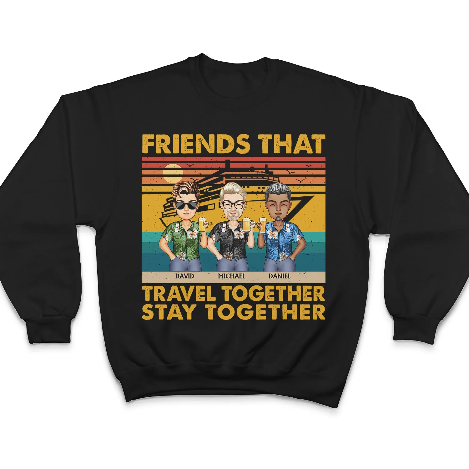 Life Is Better On A Cruise With Best Friends Vintage - Traveling, Vacation, Anniversary, Birthday Gift For Besties - Personalized Custom T Shirt - Image 5