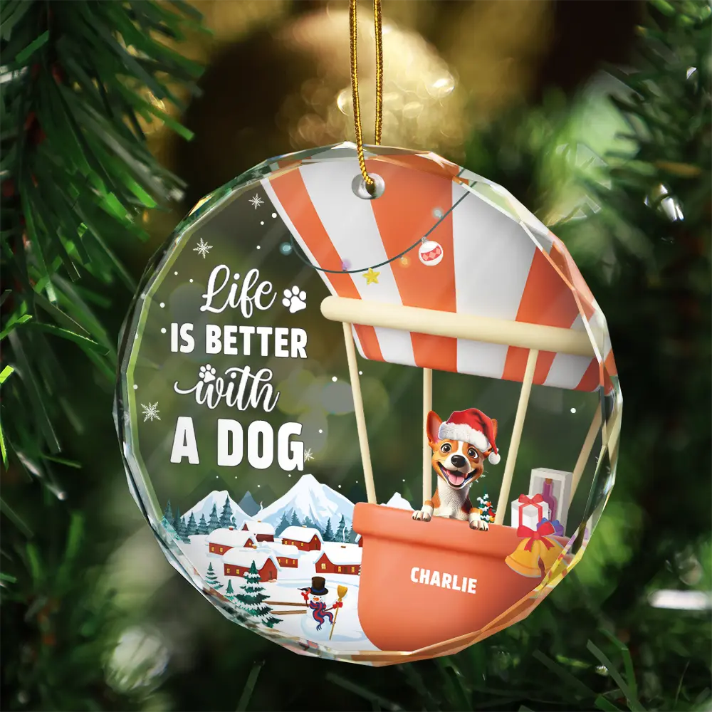 Life Is Better With A Dog Cat - Personalized Circle Glass Ornament - Image 3