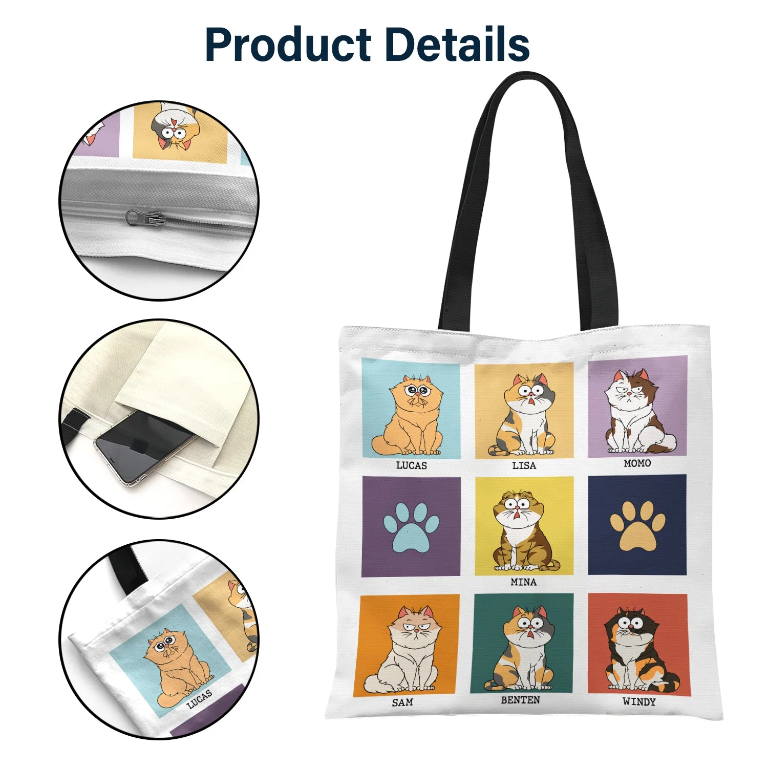 Life Is Better With Cat - Gift For Cat Lovers - Personalized Zippered Canvas Bag - Image 4
