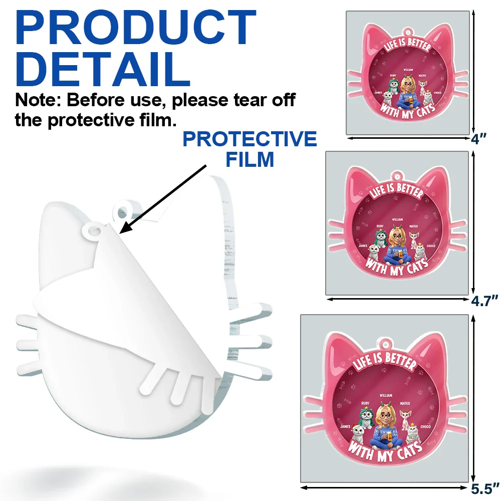 Life Is Better With Cats 3D Effect - Personalized Custom Shaped Acrylic Ornament - Image 6