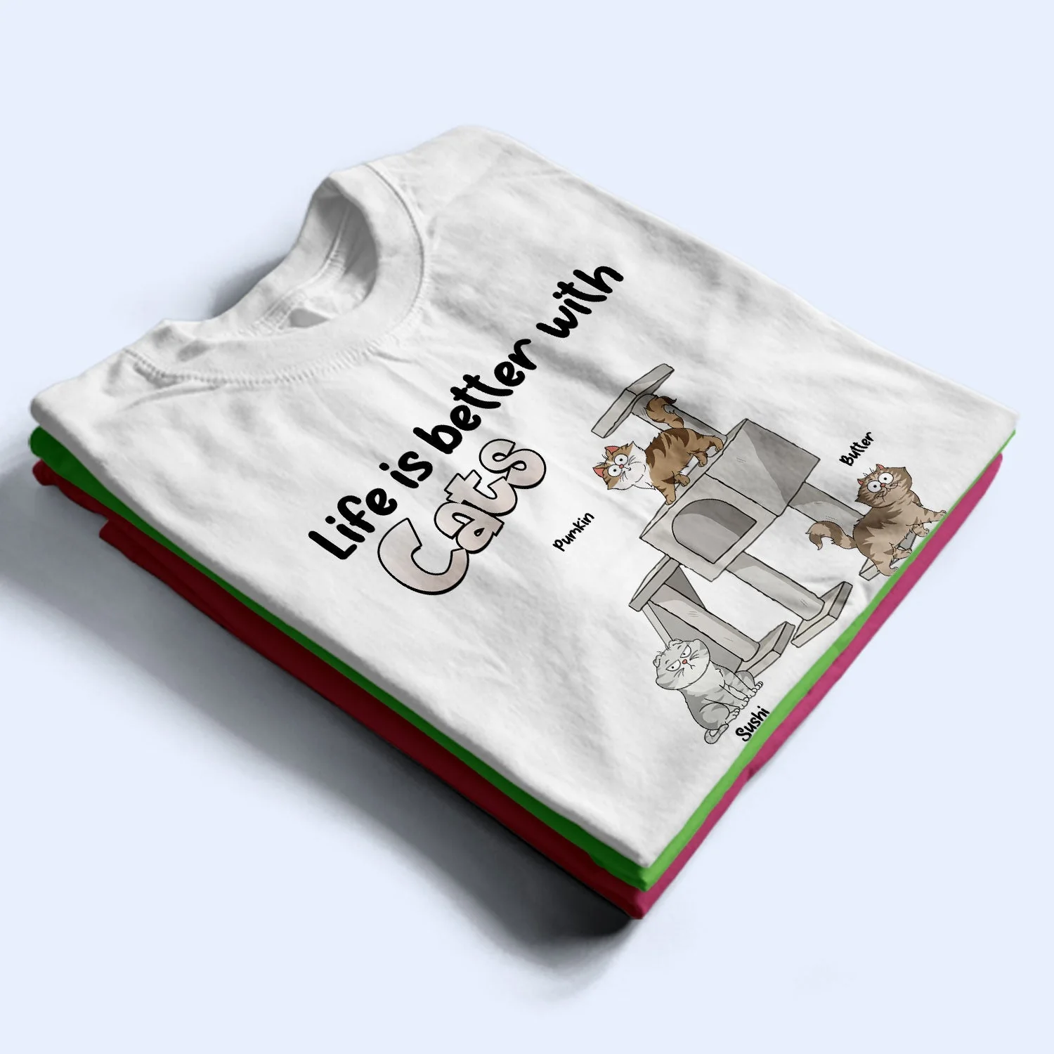Life Is Better With Cats Funny Cartoon Style - Gift For Cat Lovers, Cat Mom, Cat Dad - Personalized T Shirt - Image 2