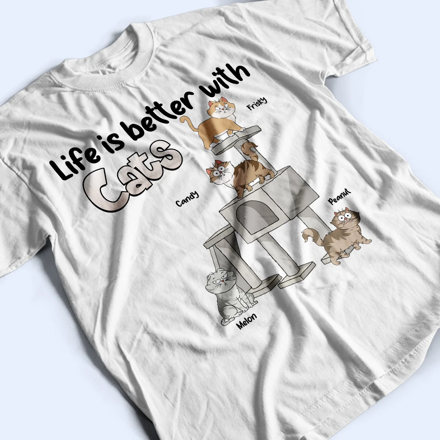 Life Is Better With Cats Funny Cartoon Style - Gift For Cat Lovers, Cat Mom, Cat Dad - Personalized T Shirt - Image 3