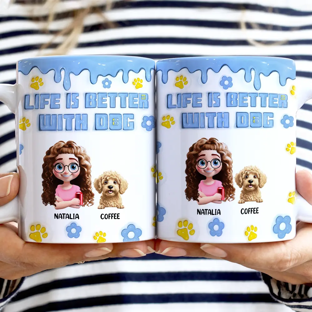Life Is Better With Dogs 3D Effect - 3D Inflated Effect Printed Mug, Personalized White Edge-to-Edge Mug - Image 2