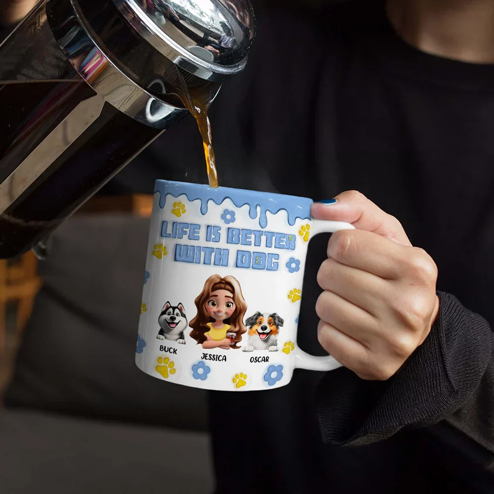 Life Is Better With Dogs 3D Effect - 3D Inflated Effect Printed Mug, Personalized White Edge-to-Edge Mug - Image 4