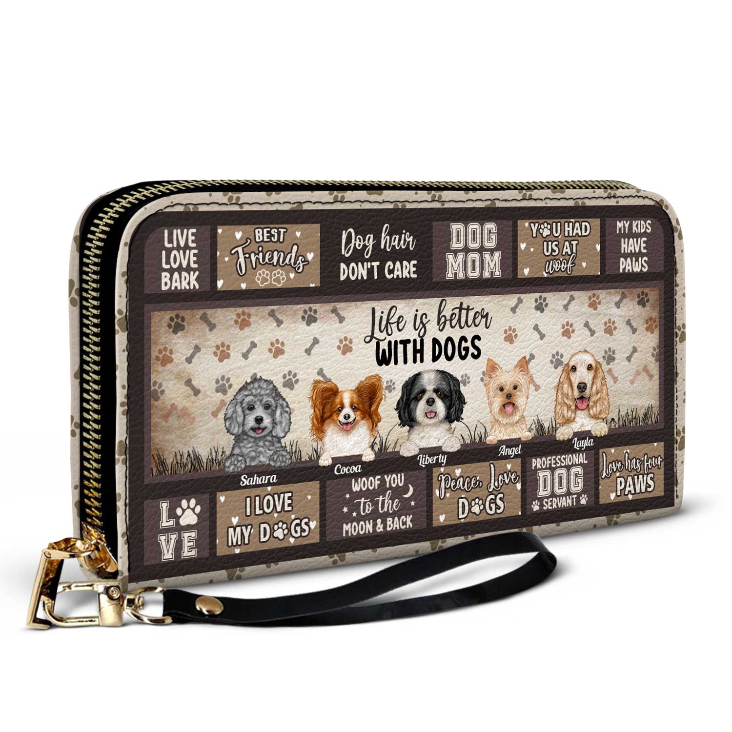 Life Is Better With Dogs - Gift For Dog Lovers, Dog Mom - Personalized Leather Long Wallet - Image 2