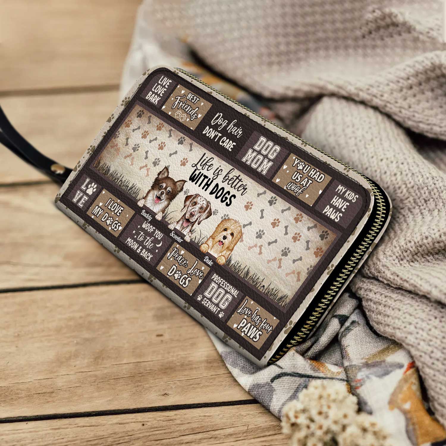 Life Is Better With Dogs - Gift For Dog Lovers, Dog Mom - Personalized Leather Long Wallet - Image 4