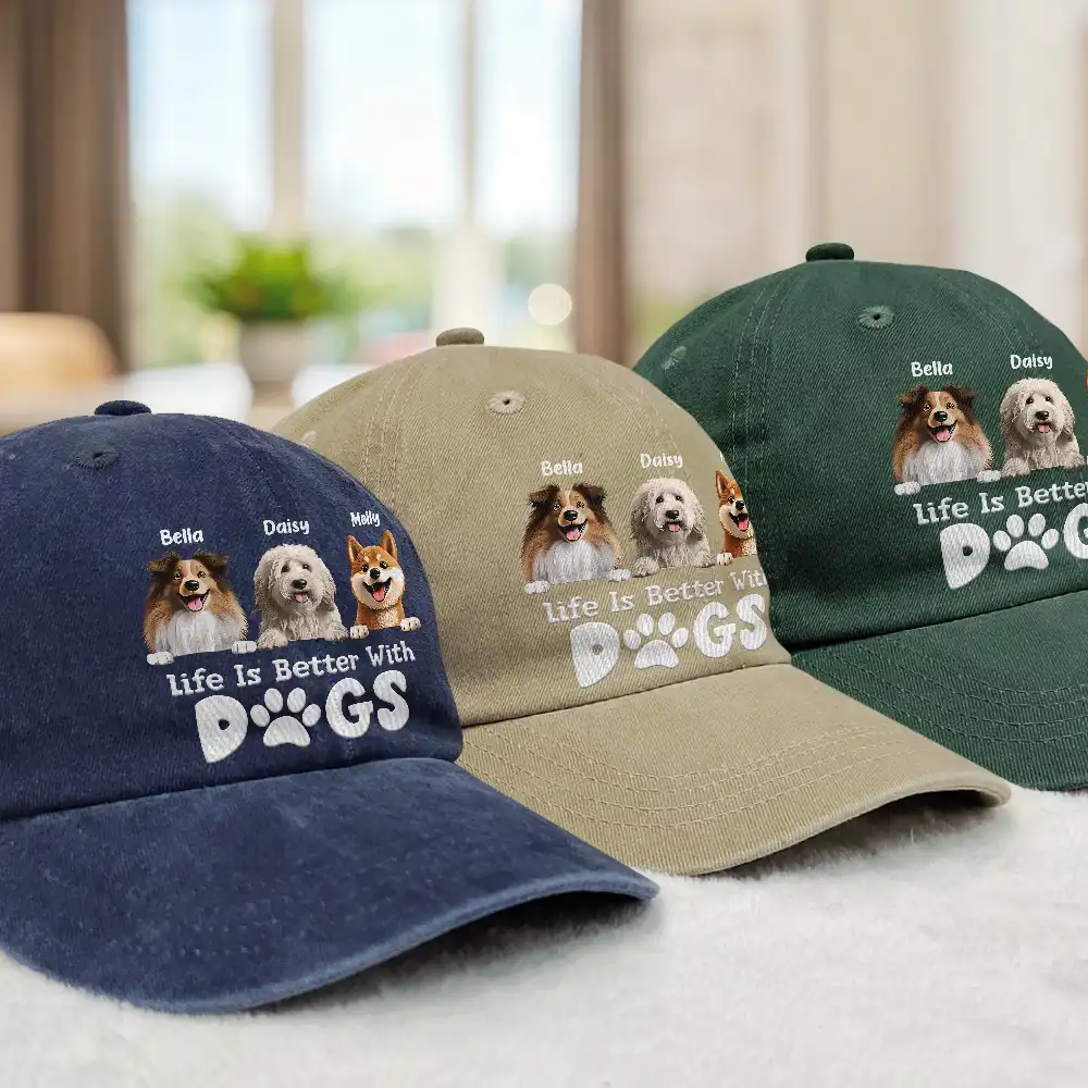Life Is Better With Dogs - Personalized Vintage Washed Denim Cap - Image 3