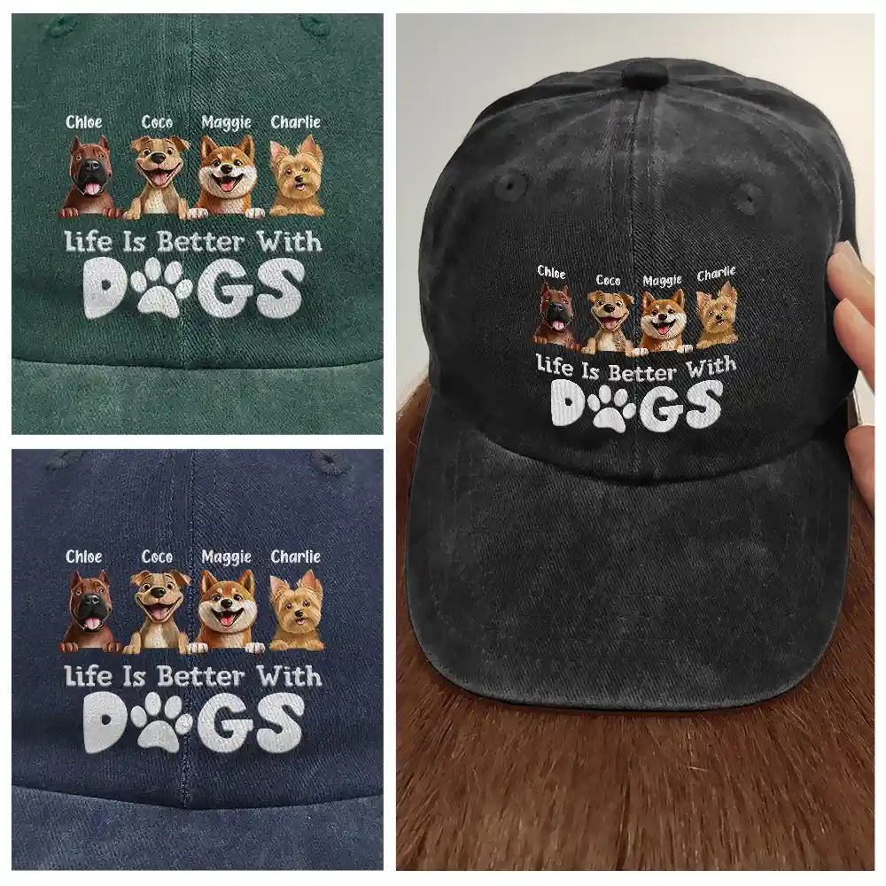 Life Is Better With Dogs - Personalized Vintage Washed Denim Cap - Image 4