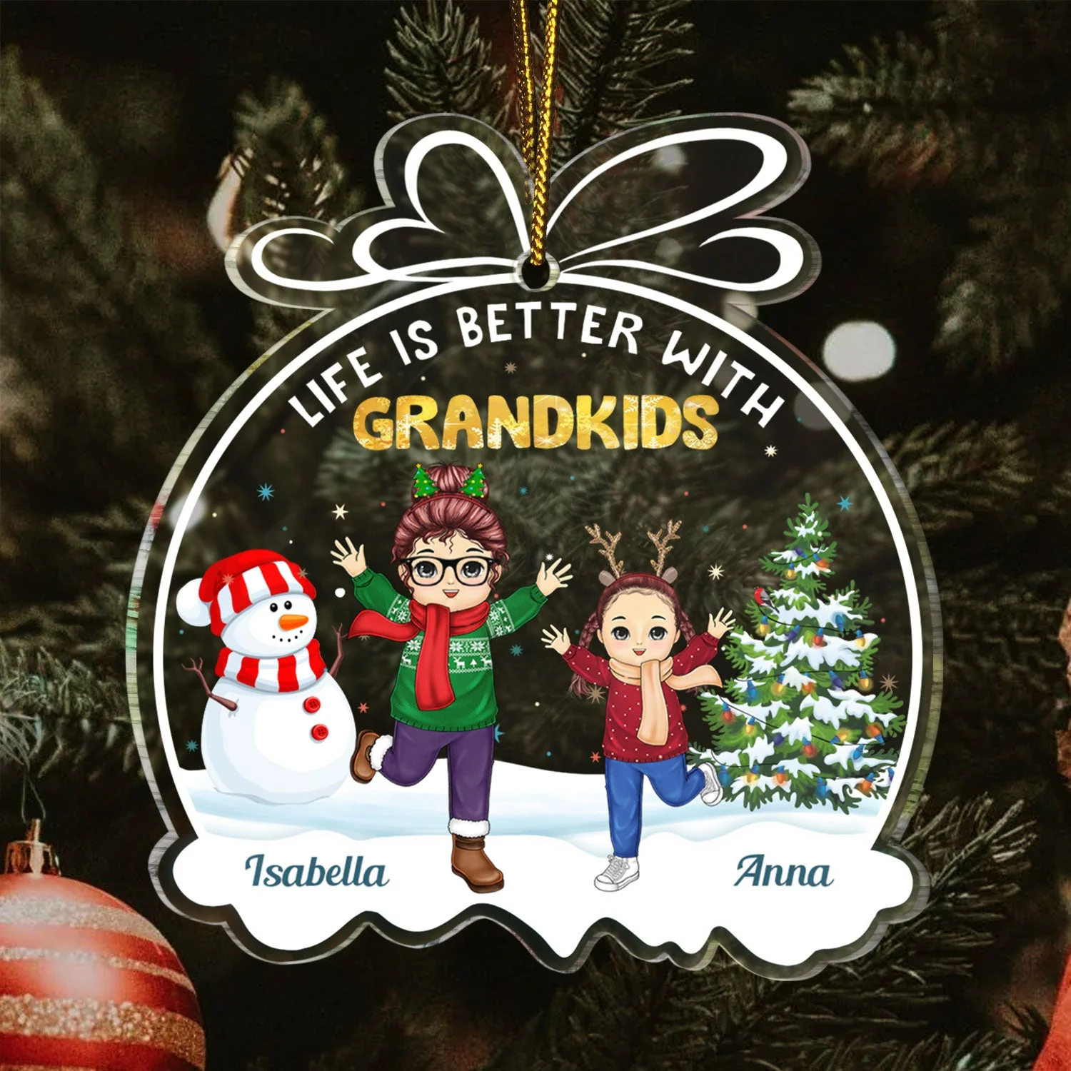 Life Is Better With Grandkids - Christmas Gift For Grandpa, Grandma, Grandparents - Personalized Custom Shaped Acrylic Ornament - Image 3