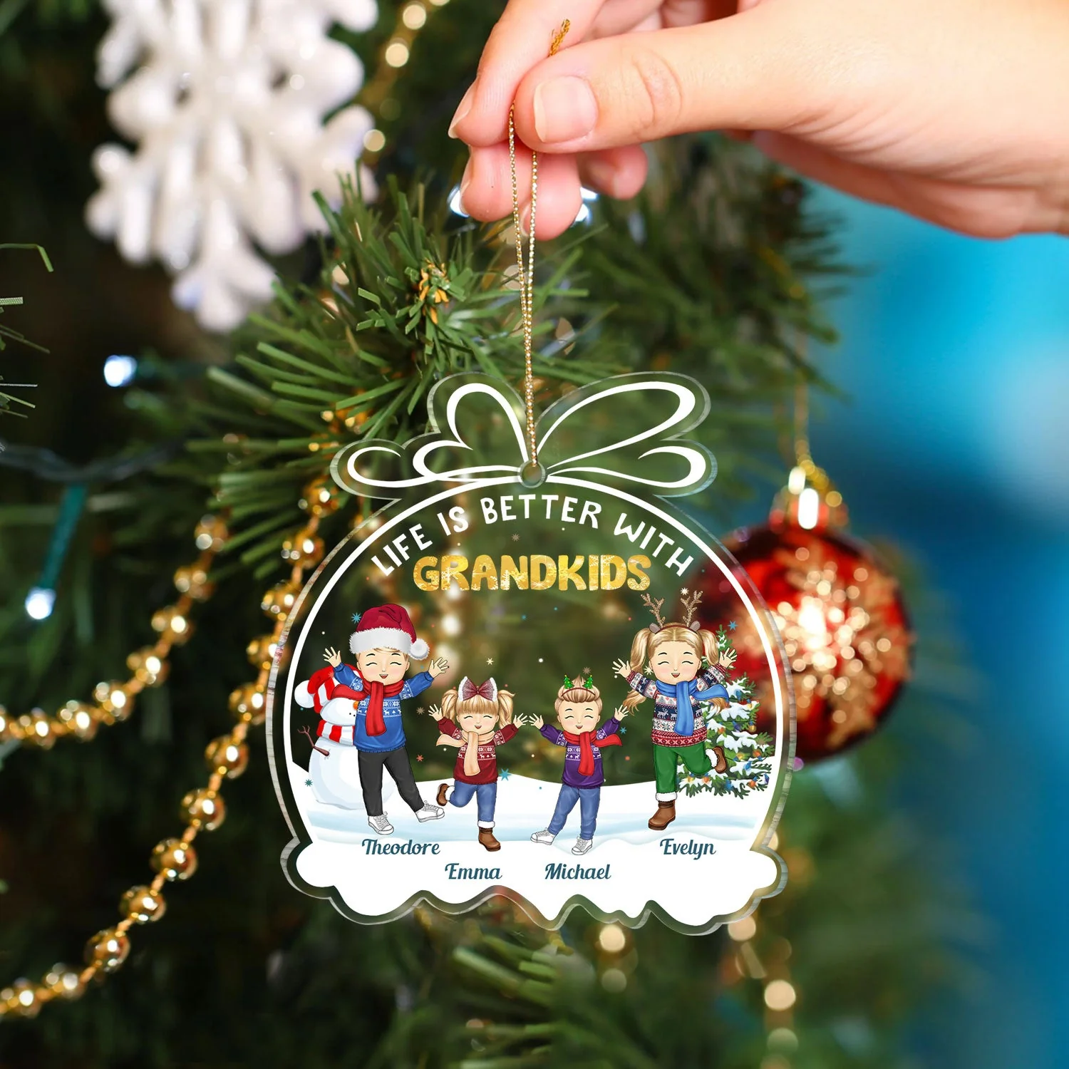 Life Is Better With Grandkids - Christmas Gift For Grandpa, Grandma, Grandparents - Personalized Custom Shaped Acrylic Ornament - Image 4