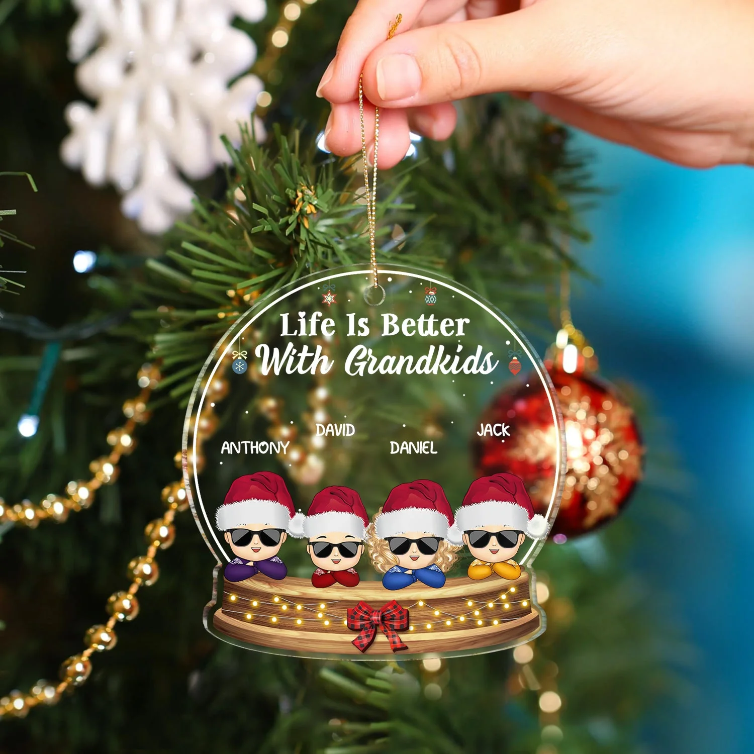 Life Is Better With Grandkids - Christmas, Loving Gift For Grandpa, Grandma, Grandparents - Personalized Custom Shaped Acrylic Ornament - Image 4