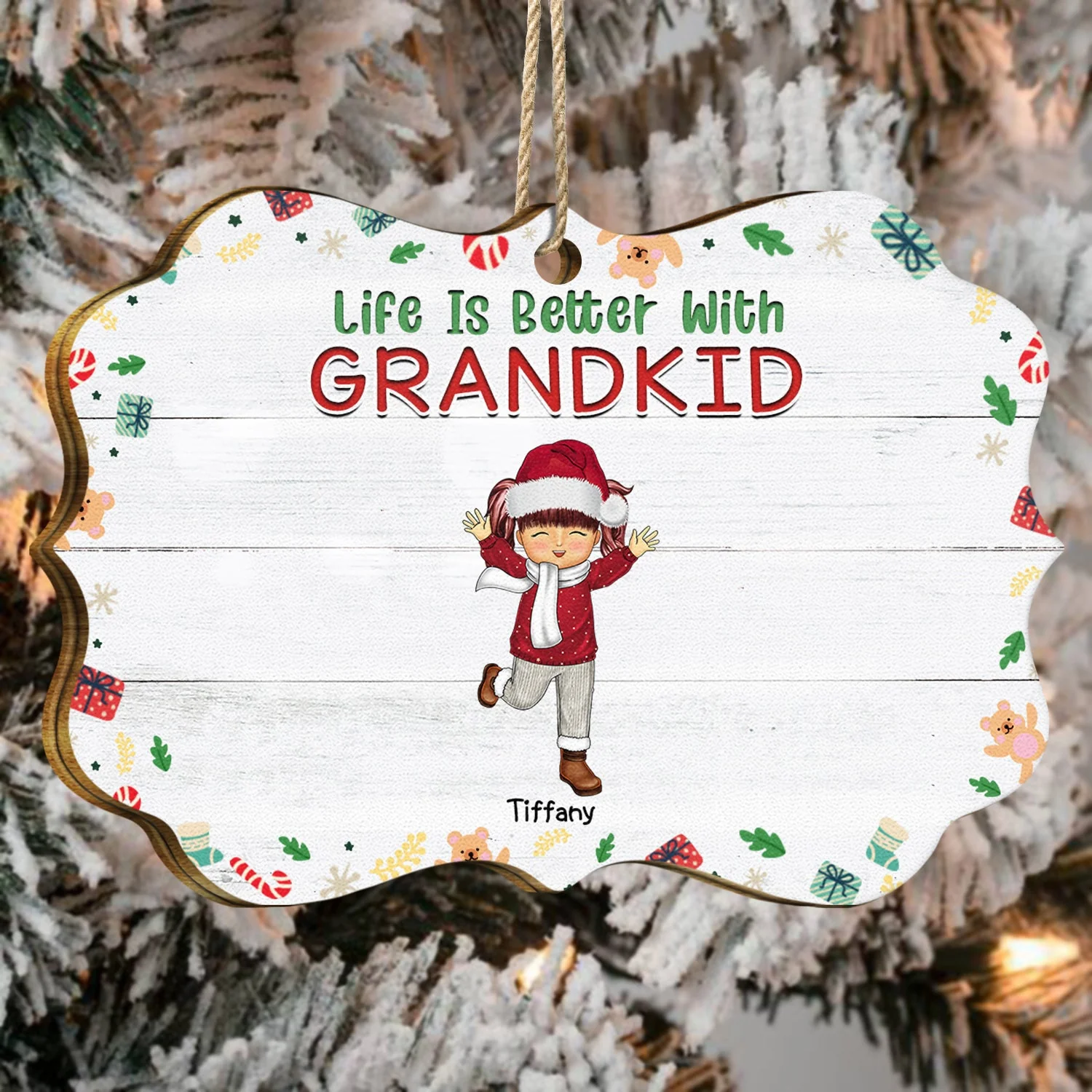 Life Is Better With Grandkids - Christmas, Loving Gift For Grandpa, Grandma, Grandparents - Personalized Medallion Wooden Ornament - Image 4