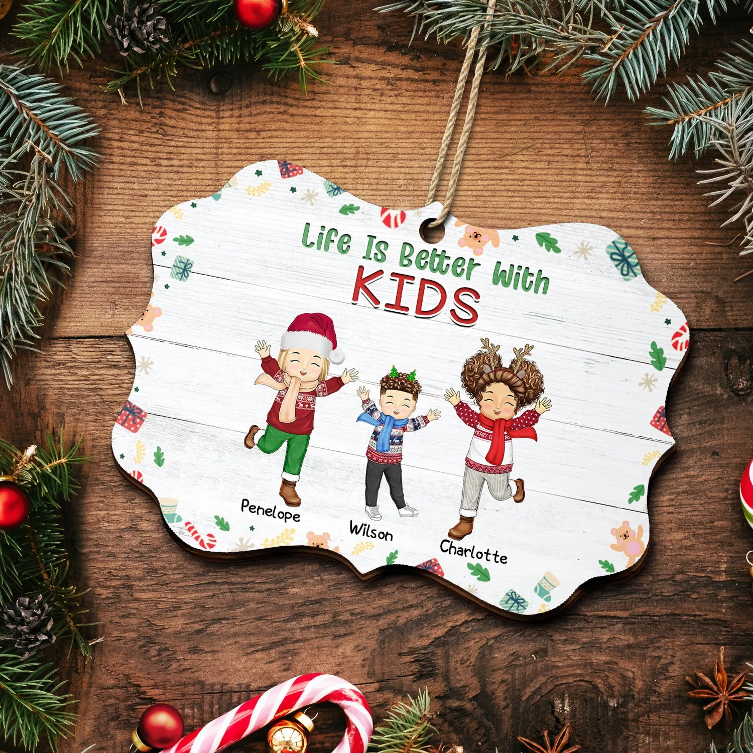 Life Is Better With Grandkids - Christmas, Loving Gift For Grandpa, Grandma, Grandparents - Personalized Medallion Wooden Ornament - Image 5