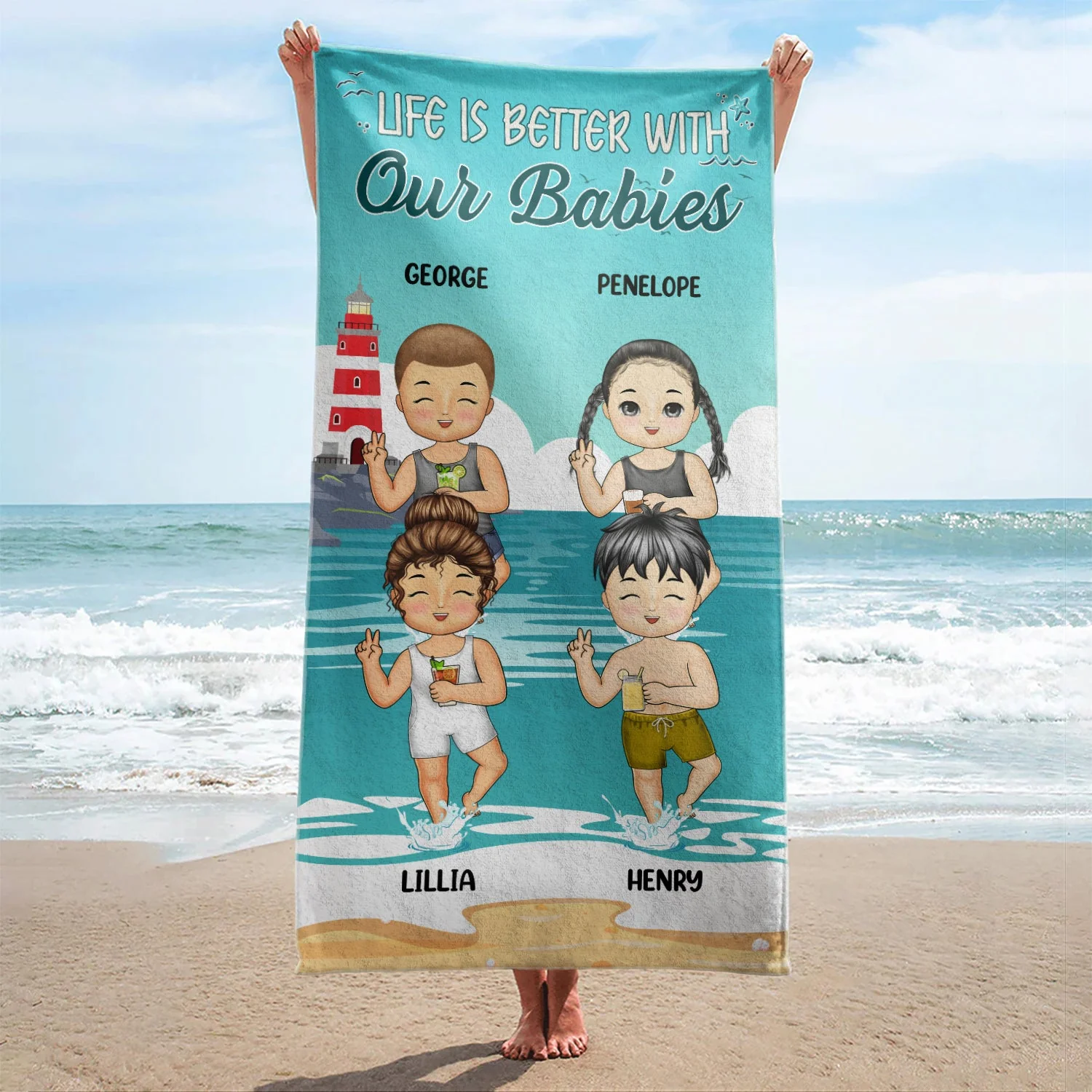 Life Is Better With My Grandkids - Loving Gift For Mother, Father, Grandma, Grandpa - Personalized Beach Towel - Image 2