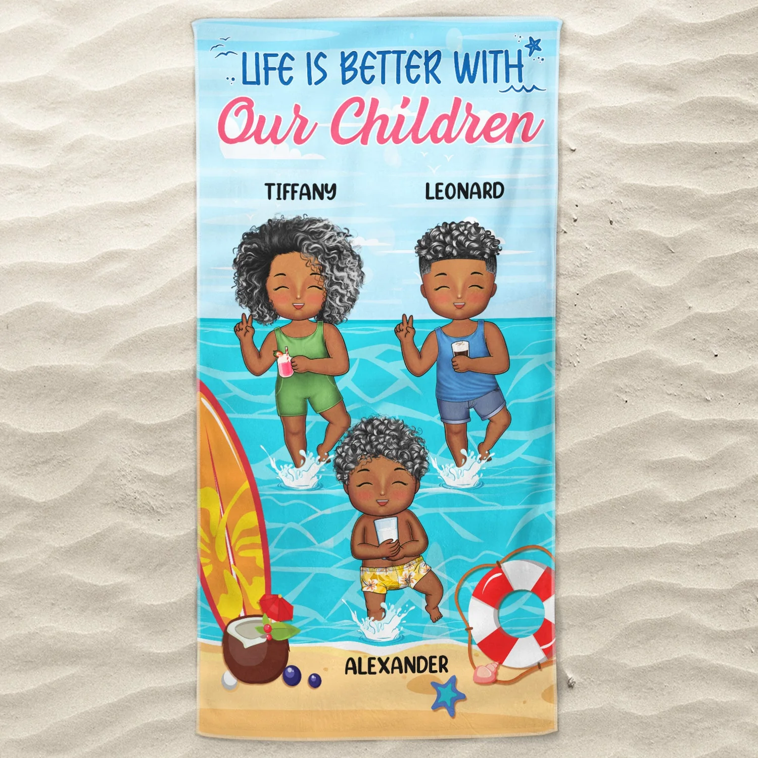 Life Is Better With My Grandkids - Loving Gift For Mother, Father, Grandma, Grandpa - Personalized Beach Towel - Image 3