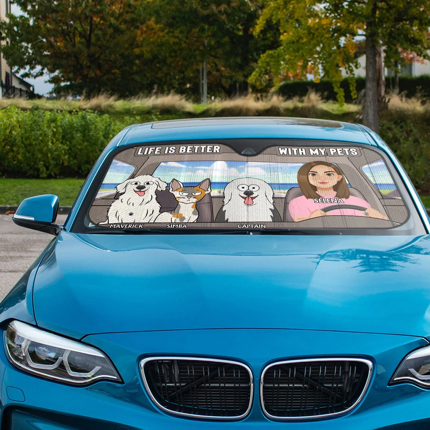 Life Is Better With My Pets - Gift For Pet Lovers - Personalized Auto Sunshade - Image 2