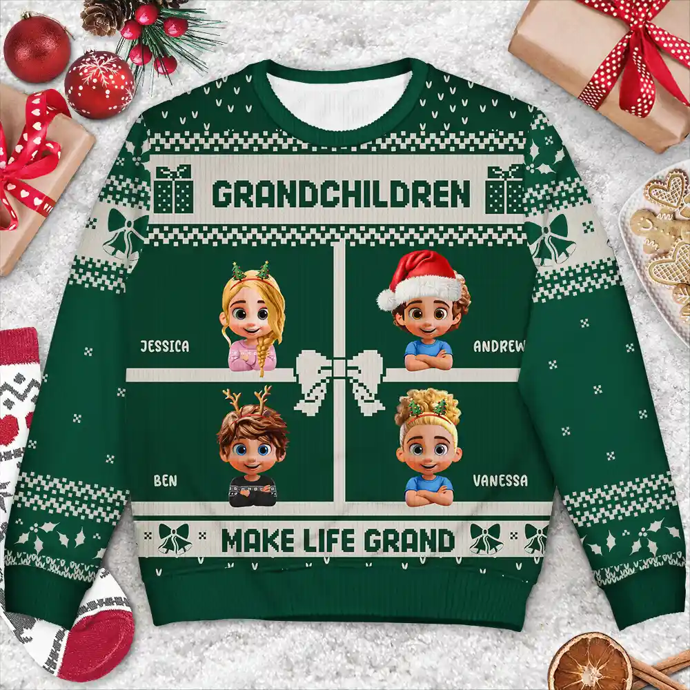 Life Is Grand With Grandkids - Personalized Unisex Ugly Sweater - Image 3