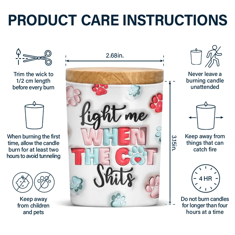 Light Me When The Cat Poop - 3D Inflated Effect Printed Candle, Personalized Scented Candle With Wooden Lid - Image 4