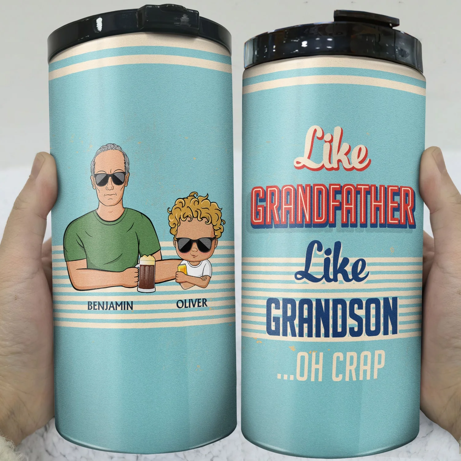 Like Father Like Daughter Like Son - Birthday, Loving Gift For Father, Grandpa, Grandfather - Personalized Custom 4 In 1 Can Cooler Tumbler - Image 3