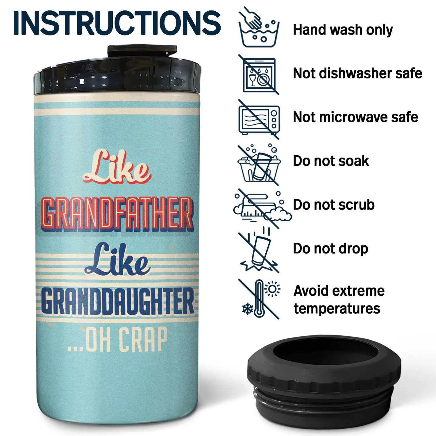 Like Father Like Daughter Like Son - Birthday, Loving Gift For Father, Grandpa, Grandfather - Personalized Custom 4 In 1 Can Cooler Tumbler - Image 5