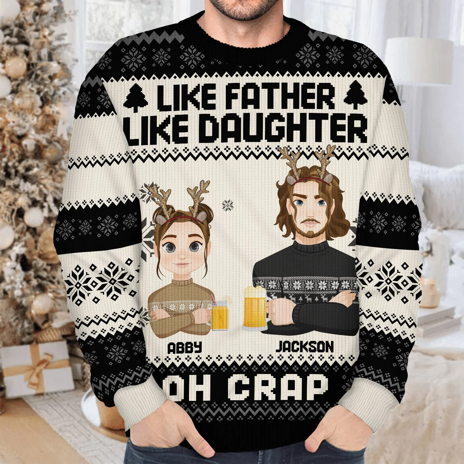Like Father Like Daughter Oh - Christmas Gift For Dad, Grandpa - Personalized Unisex Ugly Sweater - Image 4
