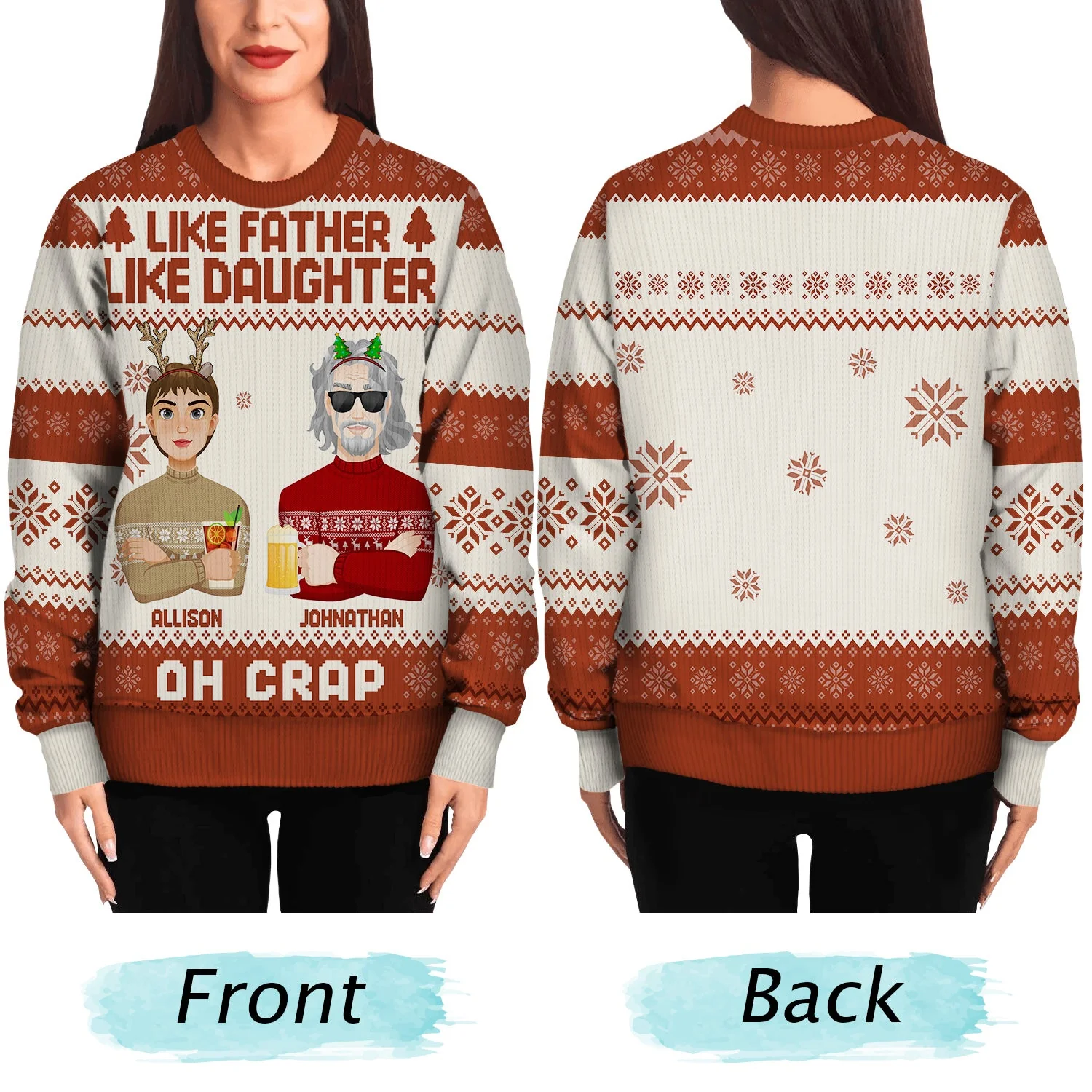 Like Father Like Daughter Oh - Christmas Gift For Dad, Grandpa - Personalized Unisex Ugly Sweater - Image 5