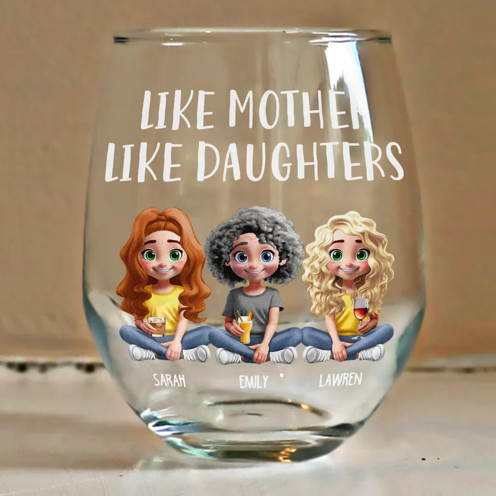 Like Mother Like Daughter 3D Effect - Personalized Stemless Wine Glass - Image 4