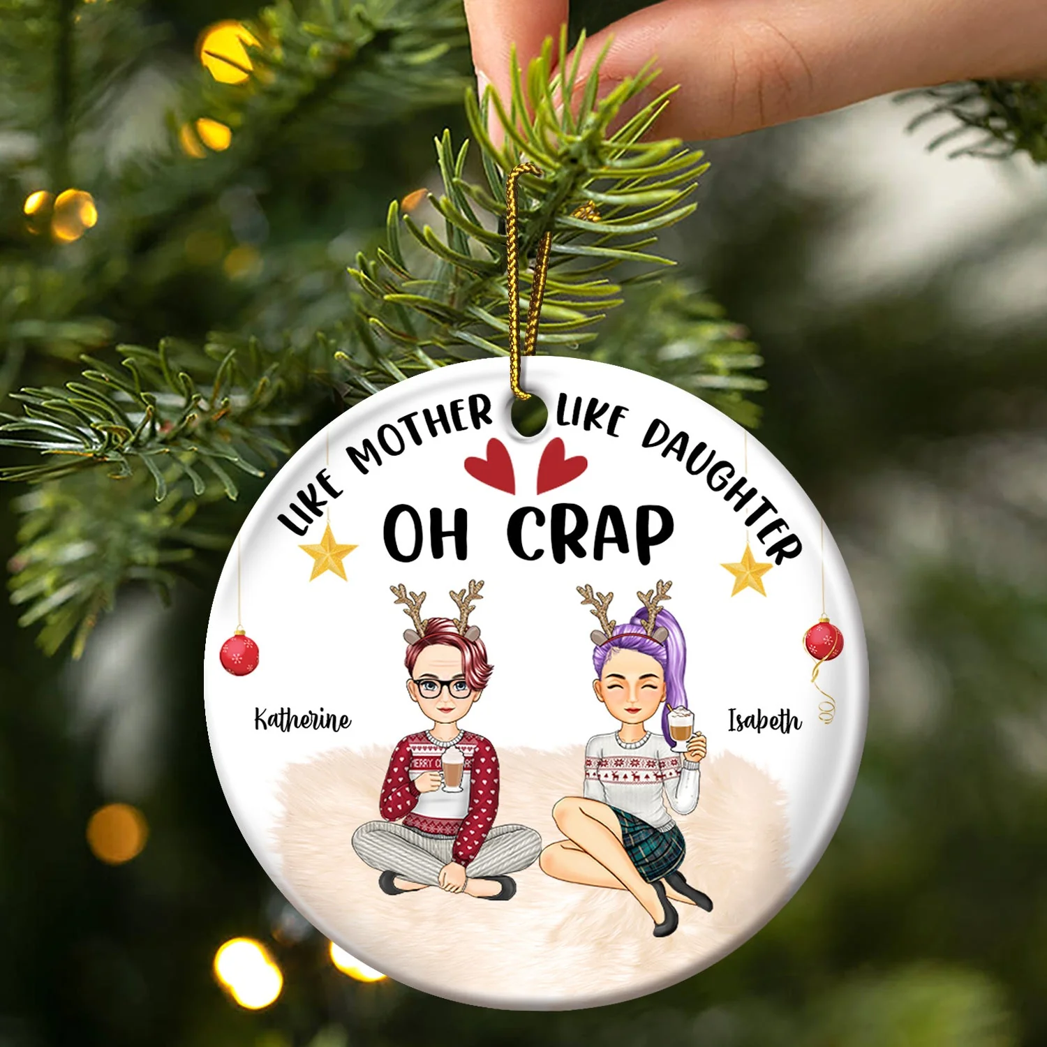 Like Mother Like Daughter - Christmas Gift For Mother Daughter - Personalized Circle Ceramic Ornament - Image 3