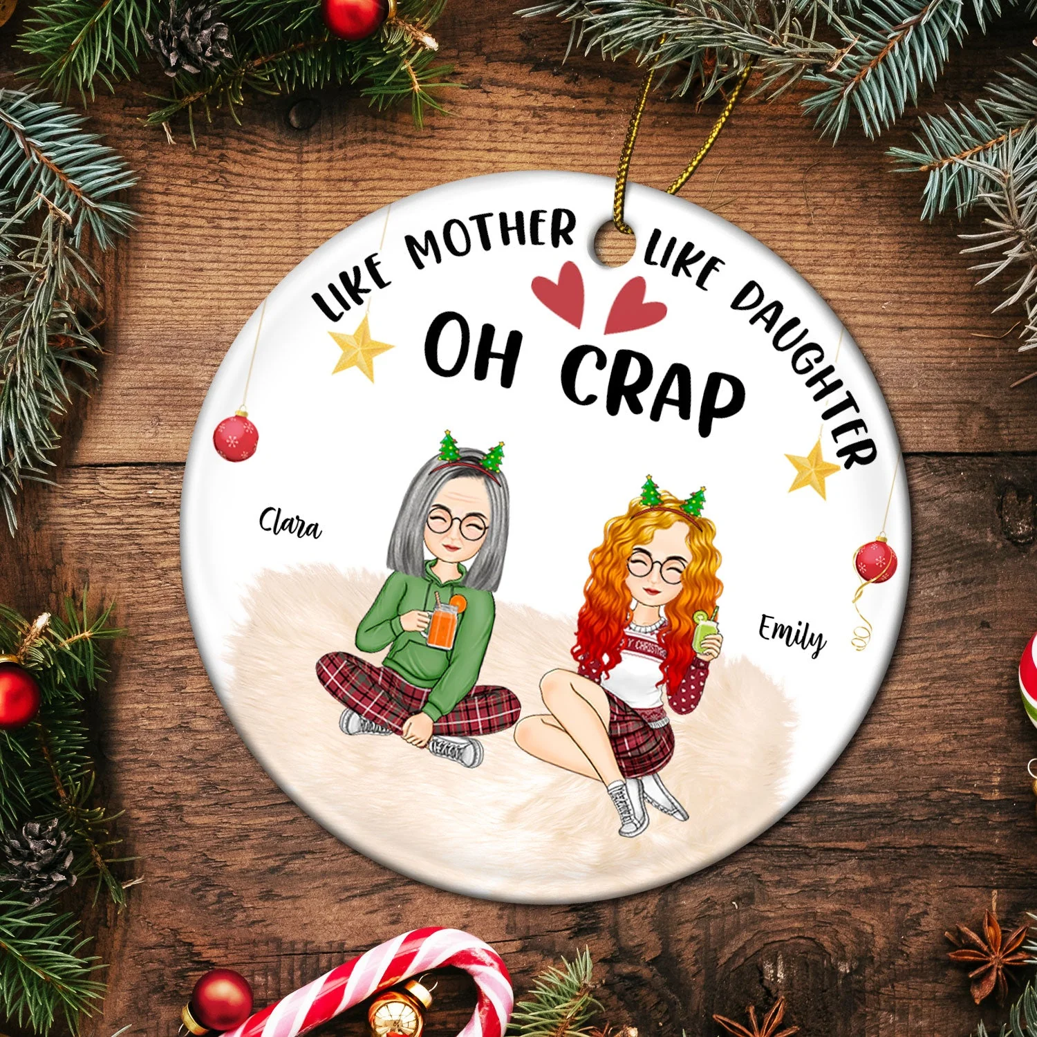 Like Mother Like Daughter - Christmas Gift For Mother Daughter - Personalized Circle Ceramic Ornament - Image 5