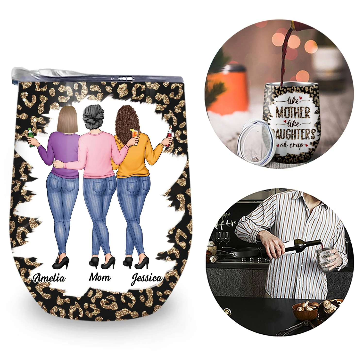 Like Mother Like Daughter Leopard Pattern - Gift For Mom, Daughters - Personalized Wine Tumbler - Image 2