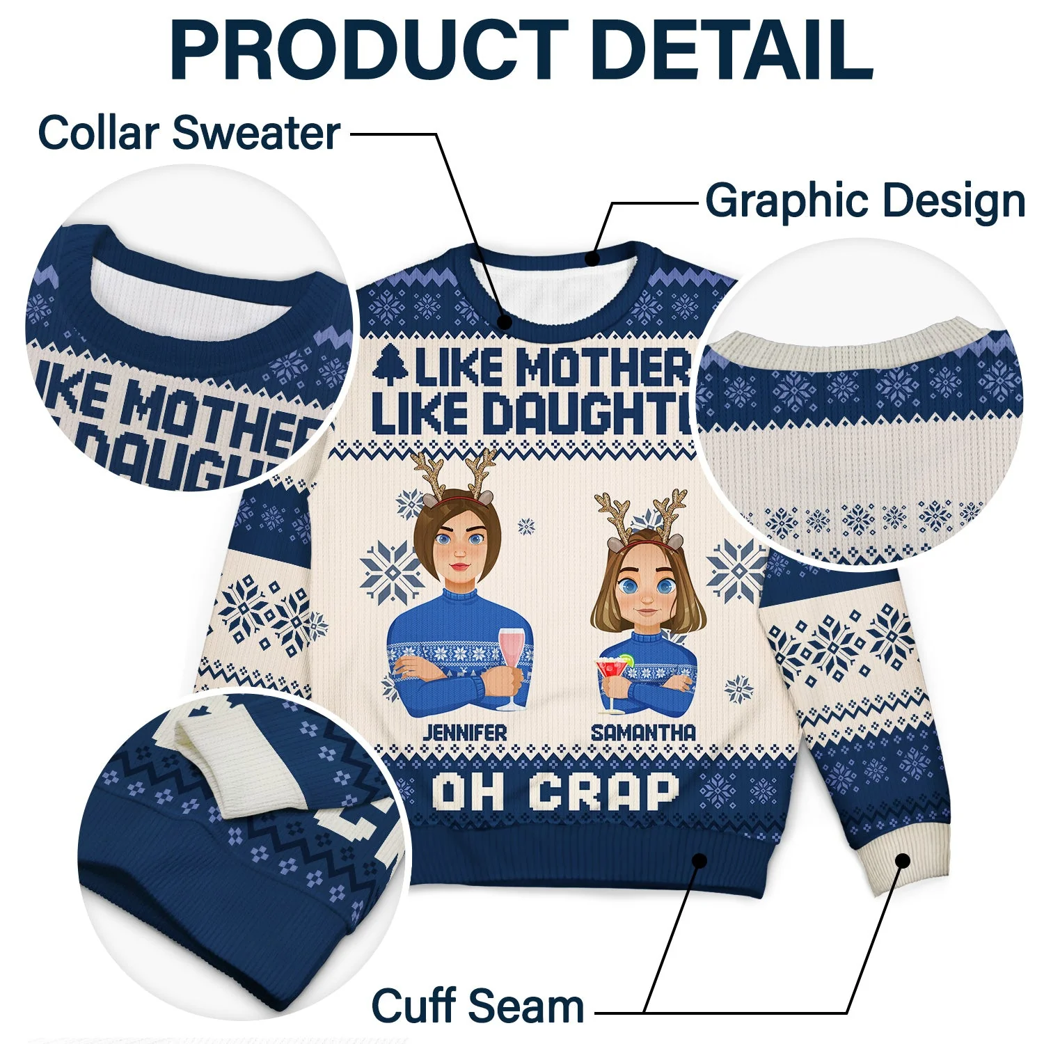 Like Mother Like Daughter Oh - Christmas Gift For Mom, Grandma - Personalized Unisex Ugly Sweater - Image 6
