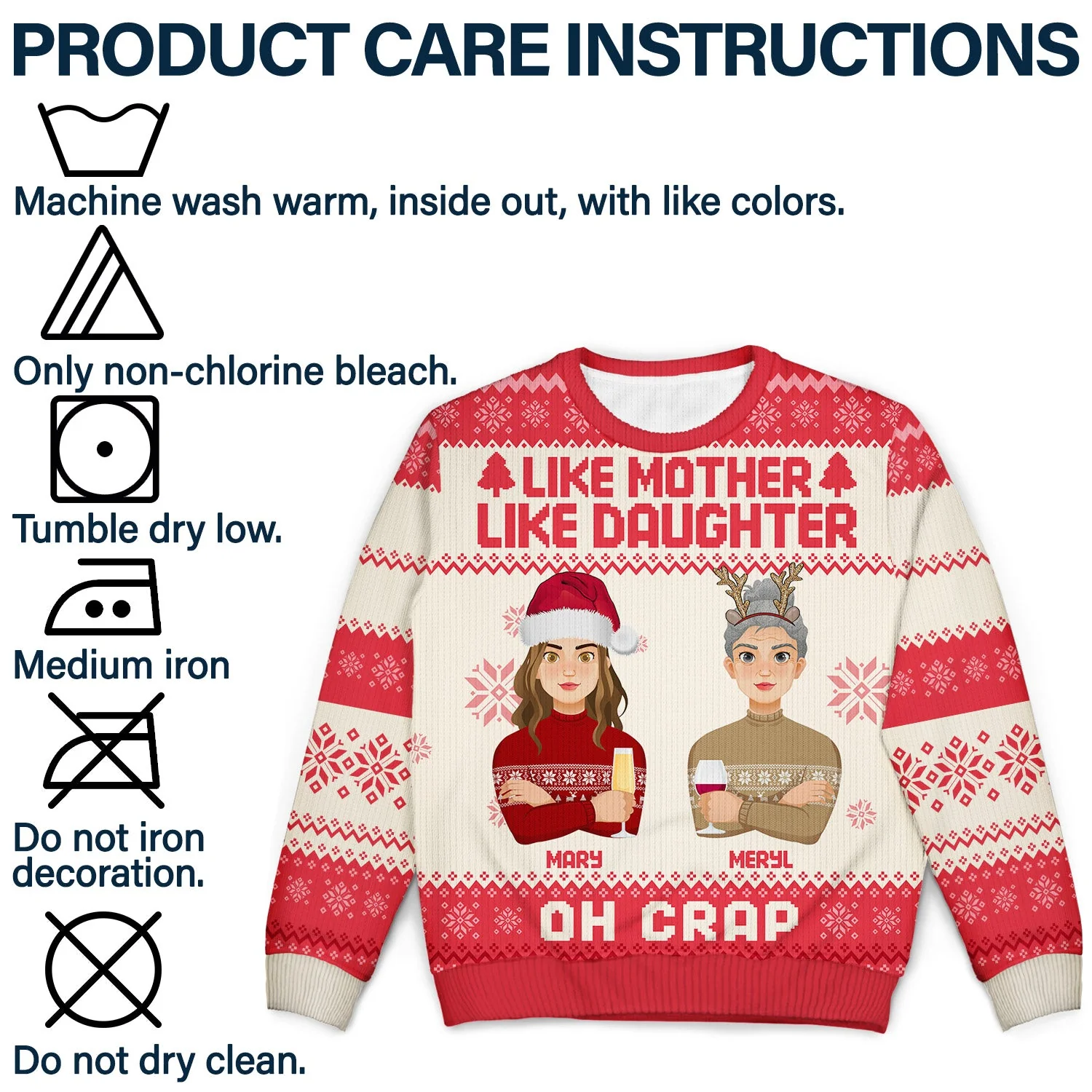 Like Mother Like Daughter Oh - Christmas Gift For Mom, Grandma - Personalized Unisex Ugly Sweater - Image 7