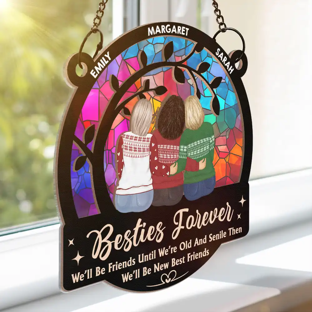 Limitless Laugh Countless Memories Endless Friendship Besties - Personalized Window Hanging Suncatcher Ornament - Image 3